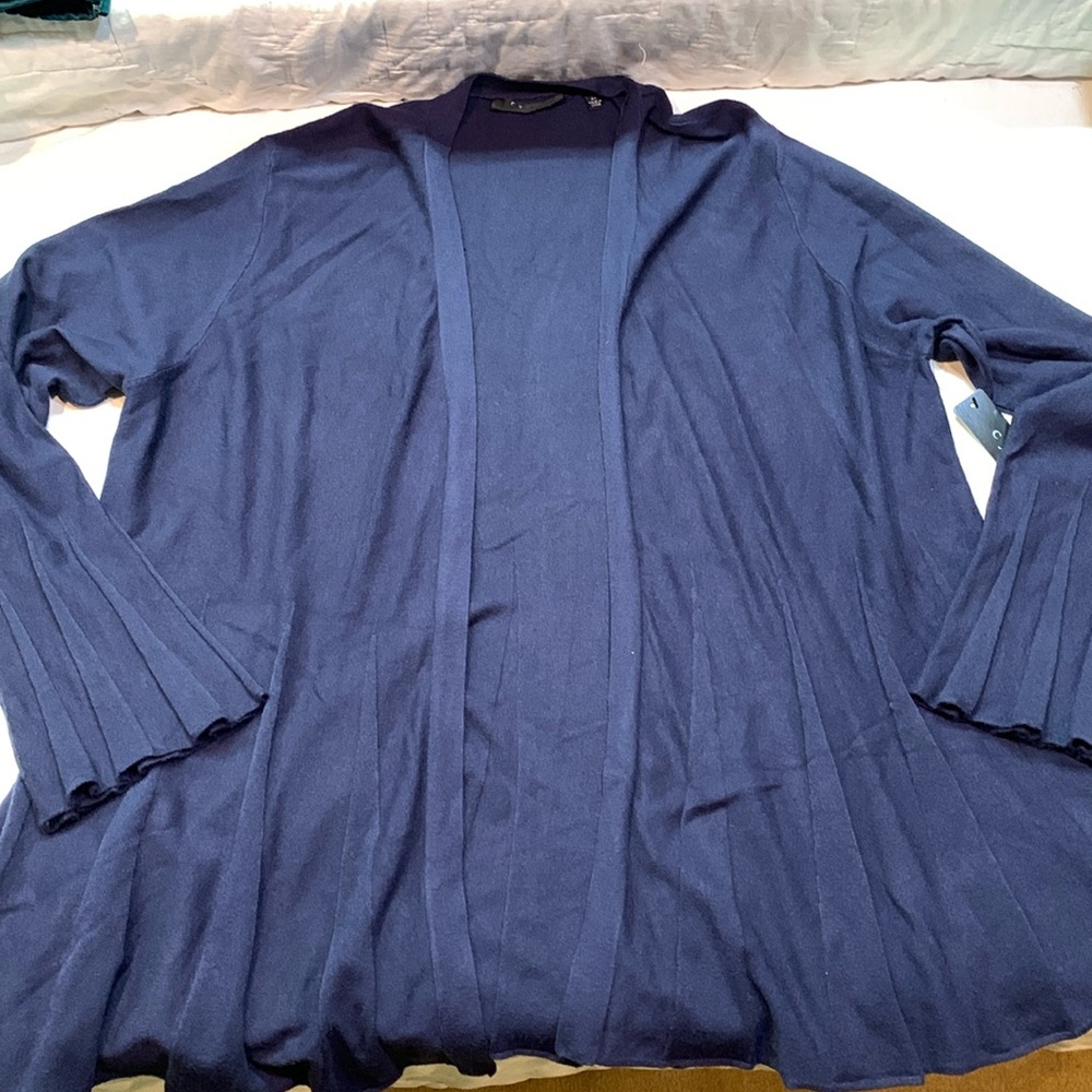 Cyrus NWT Women's 3X Navy Blue‎ Open-Front Cardigan Fluted Sleeves & Hem